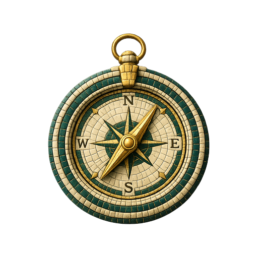 An illustration of a compass, the questions the programme navigates